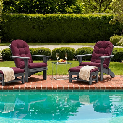 Adirondack Chair Cushion with Ottoman, Folding Adjustable Adirondack Seat Cushions, Waterproof Adirondack Patio Chair Pads for Garden, Deck, or Poolside, Small-Beaujolais-1