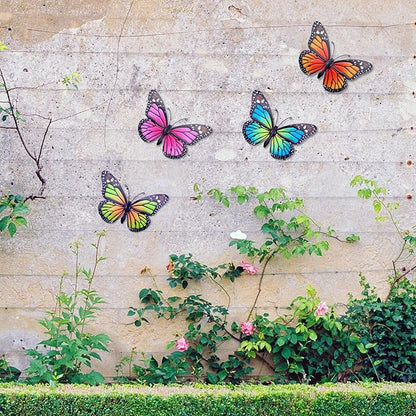 Metal Butterfly Wall Art Outdoor Decor - 4 Pack 9.8in Butterflies Wall Sculpture Hanging Decor for Outdoor and Indoor, Balcony Yard Patio Fence Garden Decorations, Nice Gift for Mom Friend