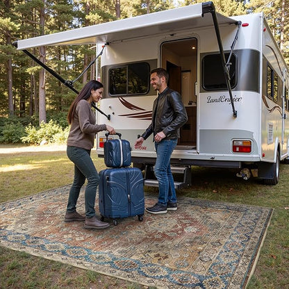GENIMO Outdoor & Indoor Area Rug 5'x8', Waterproof, Non-Shedding, Easy Cleaning, Boho Mat for Patio, Living Room, Balcony, Dining Room, RV, Deck, Bedroom, Camping, Outside Carpet,Antique Red