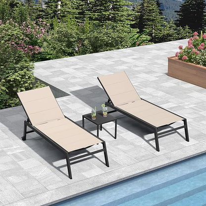 PURPLE LEAF Extra Large Outdoor Chaise Lounge 2 Pieces Aluminum Patio Lounge Chair with Wheels Reclining Chair for Patio Pool Beach Sunbathing Beige Oversized Lounger