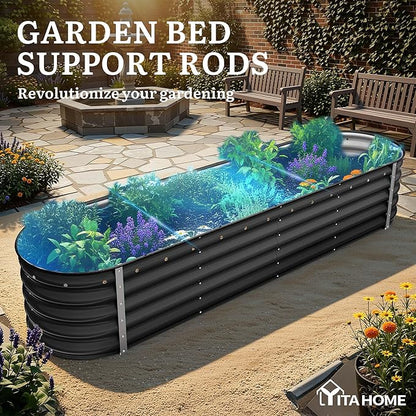 YITAHOME 8x2x1.5ft Large Raised Garden Bed Kit, 17" Tall 9 in 1Galvanized Metal Planter Box with Gloves & Safety, Outdoor Above Ground Planters for Plants Vegetables Flowers, Black