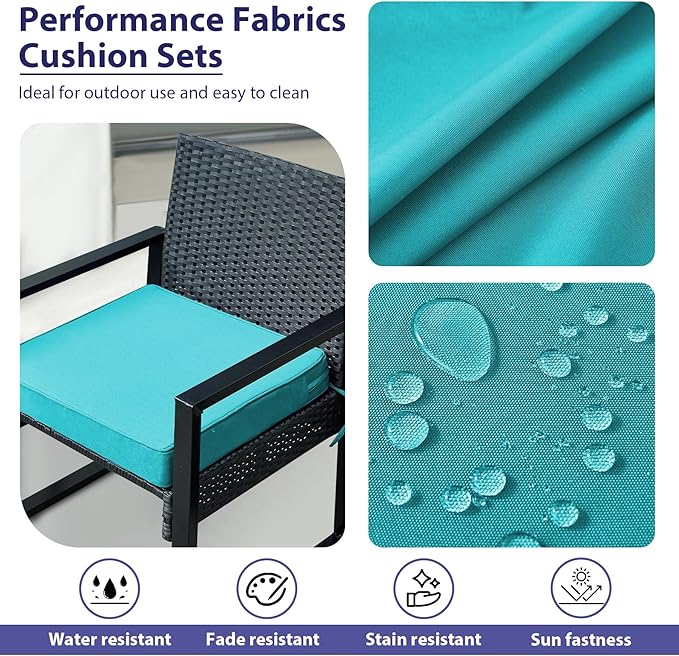 Outdoor Chair Cushions Set of 4,Waterproof Outdoor Seat Cushions for Patio Furniture,Patio Chair Cushion with Handle and Ties, Square Out Door Chair Pads,18.5" x 16" x 3", Teal