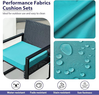 Outdoor Chair Cushions Set of 4,Waterproof Outdoor Seat Cushions for Patio Furniture,Patio Chair Cushion with Handle and Ties, Square Out Door Chair Pads,18.5" x 16" x 3", Teal