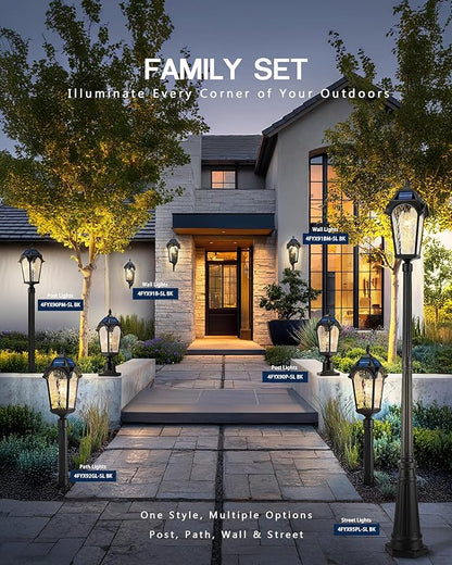 FEMILA Solar Outdoor Wall Light, 17.3" Modern Solar Powered Wall Lights, Aluminum Glass Patio Wall Lights for House Porch Yard, Dusk to Dawn, 4FYX91B-SL BK