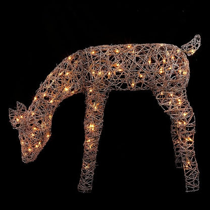 Alpine Corporation Grazing Rattan Reindeer Decoration with Warm White Lights, Christmas Decoration