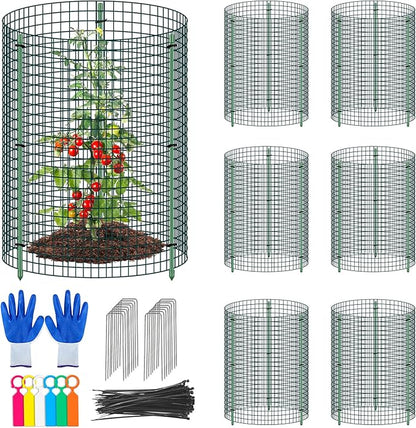 6 Set Wire Plant Protector from Animals - 12"x16" 18Pcs Metal Mesh Plant Cage Covers, Dual Secure with U-Stake & Support, Garden Rabbit Barricade Chicken Wire Cloche for Plants Shrubs Vegetable Flower