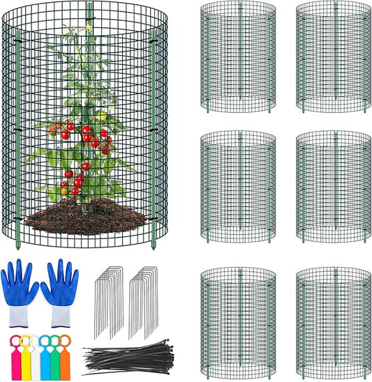 6 Set Wire Plant Protector from Animals - 12"x16" 18Pcs Metal Mesh Plant Cage Covers, Dual Secure with U-Stake & Support, Garden Rabbit Barricade Chicken Wire Cloche for Plants Shrubs Vegetable Flower