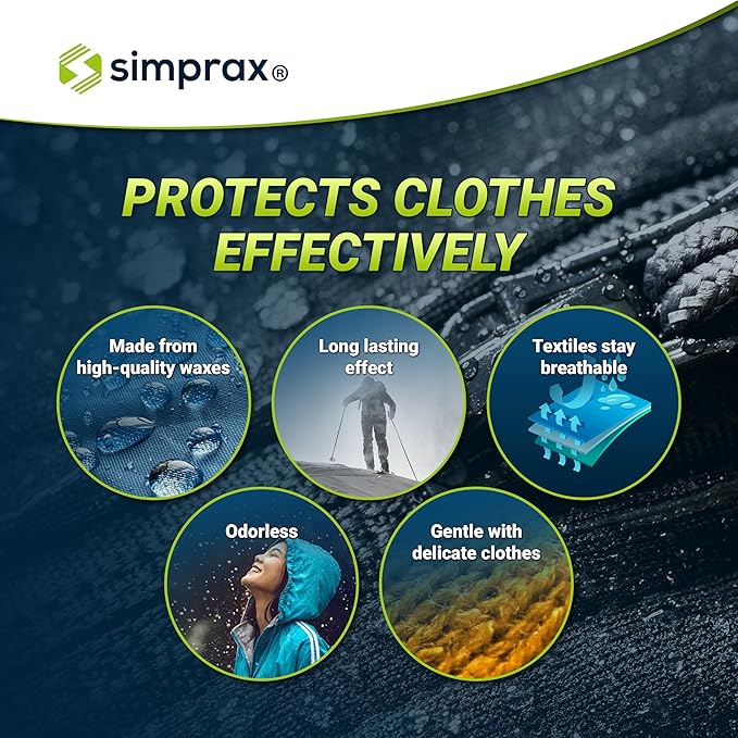 simprax® Textile Waterproof Spray Eco-Friendly & Skin-Safe | Water-Based Waterproofing for Gore-Tex, Sympatex & Softshell | Biodegradable Waterproofing Spray for Fabric Outdoor | Made in Germany