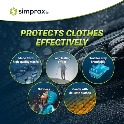 simprax® Textile Waterproof Spray Eco-Friendly & Skin-Safe | Water-Based Waterproofing for Gore-Tex, Sympatex & Softshell | Biodegradable Waterproofing Spray for Fabric Outdoor | Made in Germany