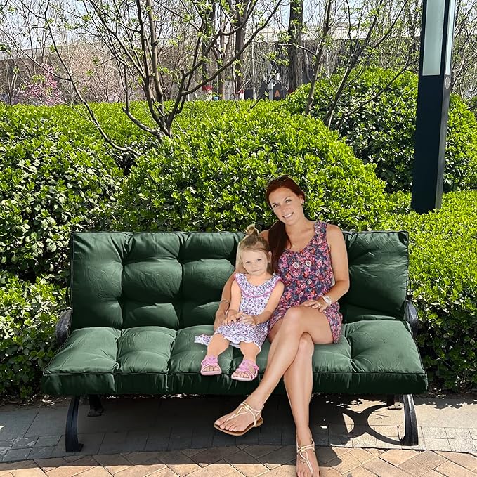 Swing Replacement Seat Cushions, 2-3 Seater Bench Cushions for Outdoor Furnitur with Backrest, Garden Recliner Seat Cushions Waterproof Sofa Pads (Dark Green, 55x40in)