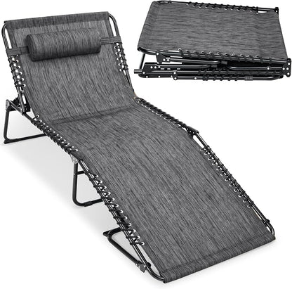 Best Choice Products Extra Wide Patio Chaise Lounge Chair, Portable Outdoor Folding Recliner for Lawn, w/ 8 Positions, Handles, 440lb Capacity - Gray