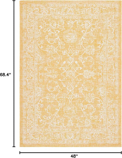 SAFAVIEH Courtyard Collection 4' x 5'7" Gold/Ivory CY8680 Indoor/-Outdoor Waterproof Easy-Cleaning Patio Backyard Mudroom Area-Rug