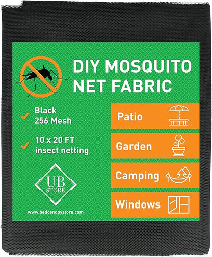Black DIY Mosquito Net Fabric | 10x20 FT Netting | Insect Cover for Garden, Patio, Outdoor & Windows | Multiple Sizes in Black, White & Green | Raised Bed Screen Mesh Barrier