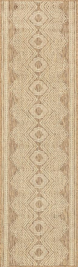 Nuloom Ranya Light Brown/Ivory, 2' x 8', Tribal Geometric, Soft and Cozy, High Traffic, Stain Resistant, Easy Clean, Durable Runner for Indoor/Outdoor Patio, Deck, Porch, Garden, Courtyard