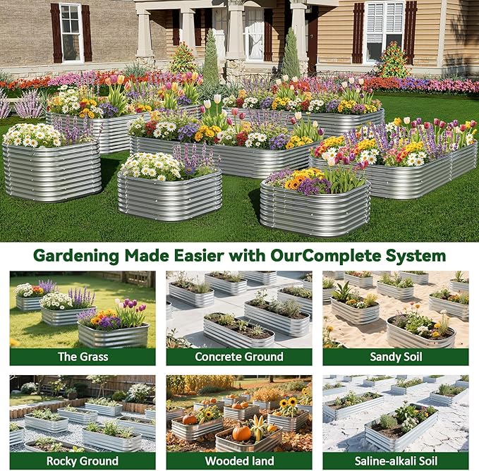 4 Pack Tall 2x2x1.5FT Corrugated Galvanized Steel Raised Garden Bed Outdoor, Metal Above Ground Garden Bed for Vegetables and Flowers, Raised Beds for Gardening