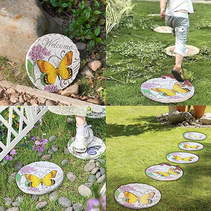 Garden Décor Stepping Stones Outdoor - Resin Butterfly Decorative Stone Bright Color Memories Pavers Outdoor for Garden Yard 10 * 10 * 0.75 Inch