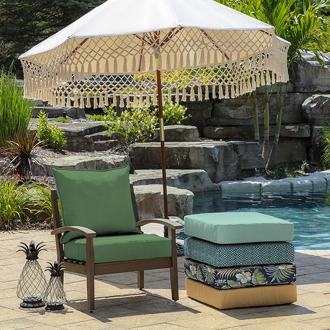 Arden Outdoor Deep Seat Cushion Set (2-Pack), 22 in x 24 in, Weather-Proof, Rain-Proof, Fade Resistant Patio Cushion for Chair, Sofa, and Couch Bright Moss Green Leala