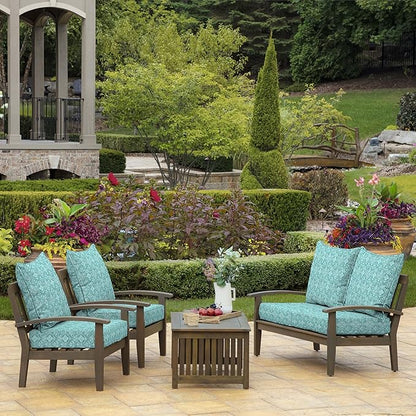 Arden Outdoor Foam Deep Seat Cushion Set, 24 in x 24 in, Weather-Proof, Rain-Proof, Fade Resistant Patio Cushion, Bottom and Back Cushion for Chair, Sofa, and Couch Turquoise Daphne Medallion