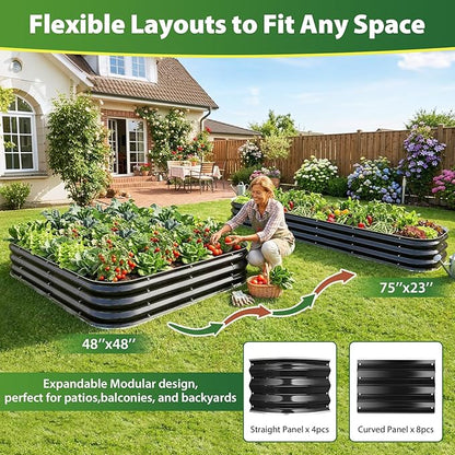 Galvanized Raised Garden Bed 4x4 ft, Heavy Duty Metal Planter Box for Vegetables, Flowers & Herbs, 12" Raised Outdoor Modular Gardening Bed, Above Ground Growing Container, Easy Assembly, Black