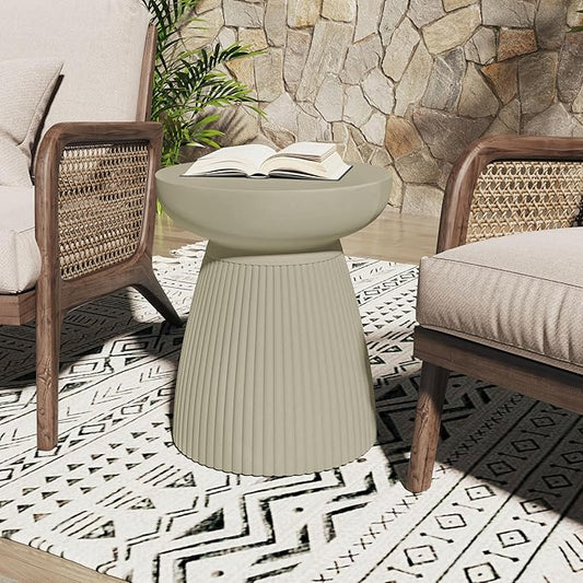 Christopher Knight Home Luce 20" Indoor Outdoor Round Top Accent Table, Patio Decorative End Side Table, Lightweight Concrete Garden Stool for Patio Living Room Balcony & Garden Decor, Sand Gray