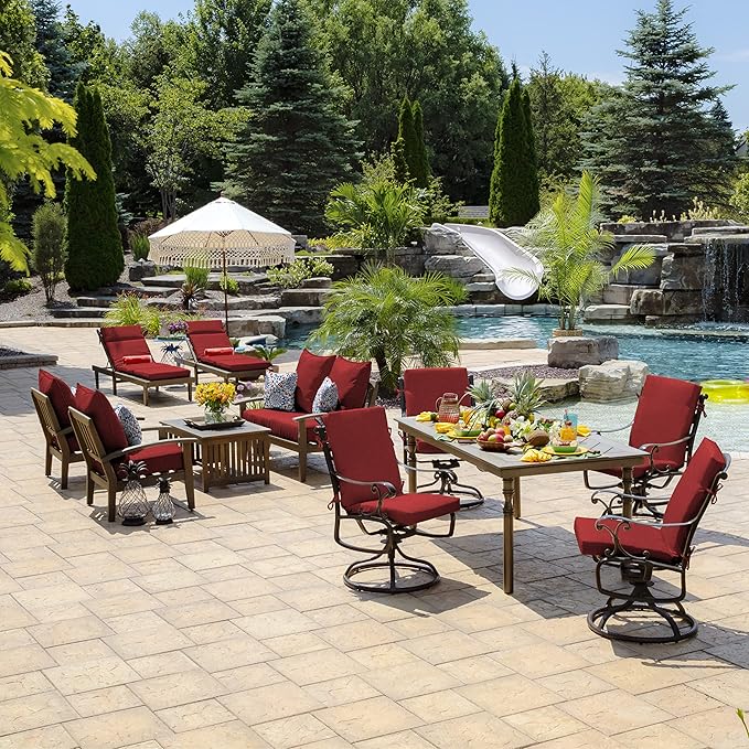 Arden Outdoor Deep Seat Cushion Set (4-Pack), 24 in x 24 in, Weather-Proof, Rain-Proof, Fade Resistant Patio Cushion for Chair, Sofa, and Couch Ruby Red Leala