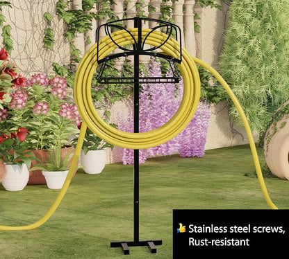 Fire Beauty Garden Hose Holder with Storage Basket,Heavy-Duty,80+ lb Capacity,Rust-Proof Stainless Steel,Organizes 150ft Hose for Patio&Yard,Leaf Design