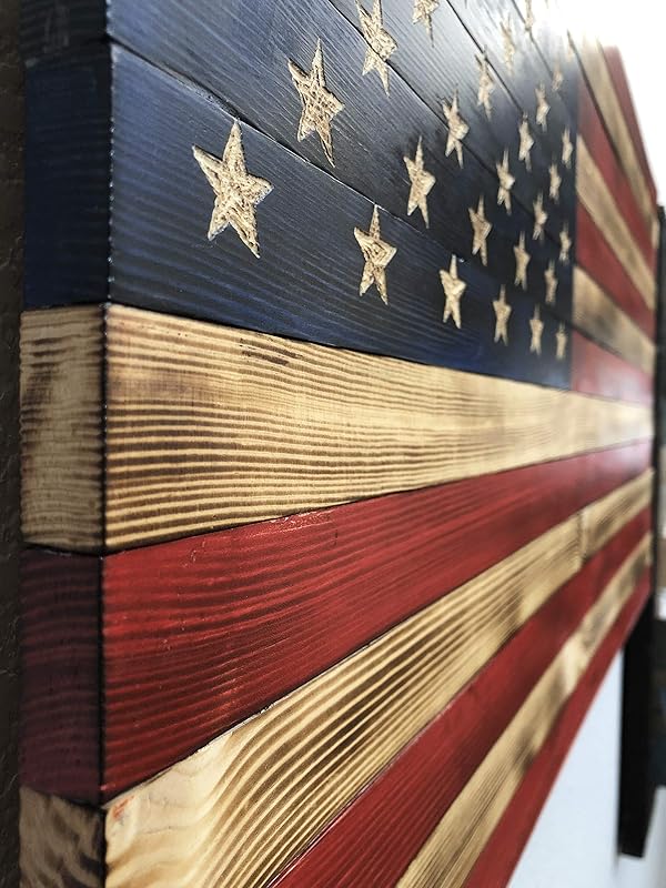 Bad Beard Woodworks Handcarved Wood American Flag Wall Art Décor | LARGE, X-LARGE, or JUMBO | Rustic Handmade, Wooden Flag, Wood Art, Wall Art