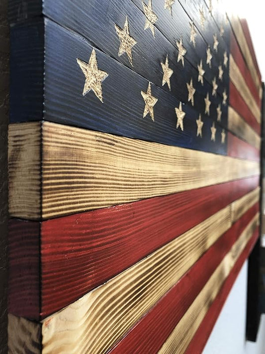 Bad Beard Woodworks Handcarved Wood American Flag Wall Art Décor | LARGE, X-LARGE, or JUMBO | Rustic Handmade, Wooden Flag, Wood Art, Wall Art