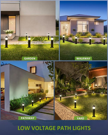 8 Pack Low Voltage Landscape Pathway Lights Wired, Outdoor Modern 12V LED Bollard Lights for Driveway Garden Walkway Yard Lawn (Included Connectors), 2700K Warm White Waterproof, Black