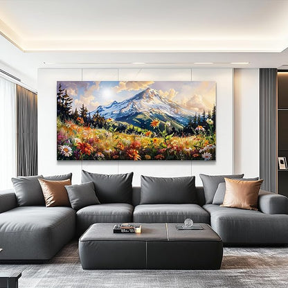 FUHAIHUA Canvas Wall Art For Living Room Large Framed Wall Decor For Office Modern Bedroom Decorations Mountain Flower Landscape Pictures Farmhouse Paintings Artwork Aesthetic Home Decor 30x60 In