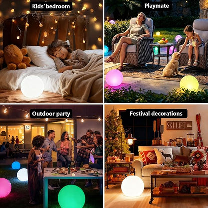 6-inch LED Light Ball,RGB Color Changing Night Light with Remote,Water Resistant,USB Rechargeable Mood Lamp for Kids Room,Bedroom,Patio,Party Decor