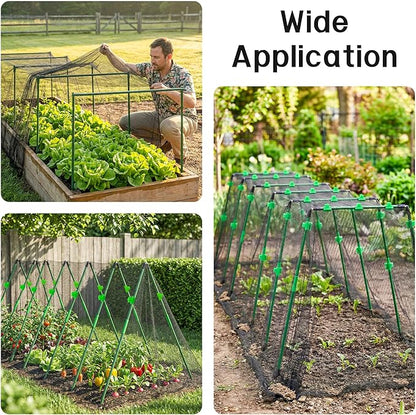 U0U Garden Mesh Netting Kit,7.8 x 24 Ft Ultra Fine Mesh Netting with Garden Hoops,Garden Netting Set for Raised Beds,Bird Netting Protection for Vegetable Plants Birds Animals Protection (Black)