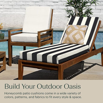 Honeycomb Outdoor Heritage Chaise, 22.5" W x 70" L, Cabana Stripe Black and Ivory Chair Cushion for Patio Furniture