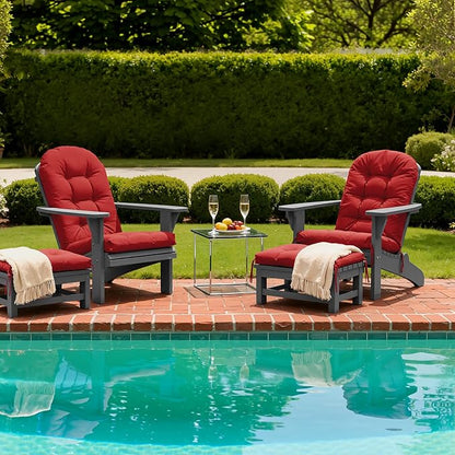Adirondack Chair Cushion with Ottoman, Folding Adjustable Adirondack Seat Cushions, Waterproof Adirondack Patio Chair Pads for Garden, Deck, or Poolside, Small-Red-2