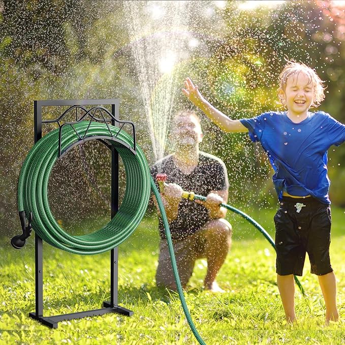 Freestanding Garden Hose Holder - Heavy Duty Metal Water Hose Holder for Outside, Detachable Hose Rack & Storage Hanger, 160FT Capacity for Lawn & Yard, Black