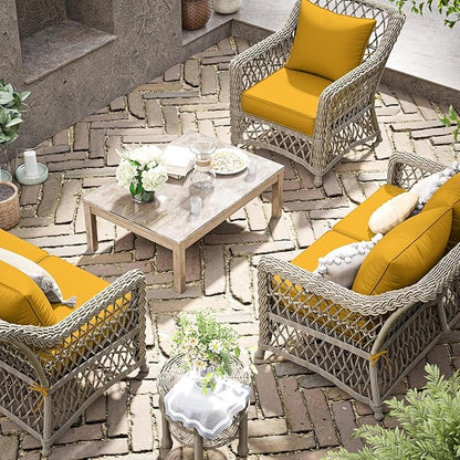Premium Outdoor Seat Cushion Chair Cushions for Patio Furniture 22 L X 24 W X 4 H Waterproof & Fade Resistant Deep Seat and Backrest Cushion Set with Removable Covers for Chair, Sofa