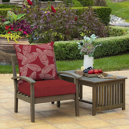 Arden Outdoor Deep Seat Cushion Set, 24 in x 24 in, Weather-Proof, Rain-Proof, Fade Resistant Patio Cushion for Chair, Sofa, and Couch Red Leaf Palm