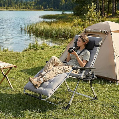 Alpen Premium Outdoor Chaise Lounge Chairs, Zero Gravity Chair with Removable Cushion and Headrest, Lawn Chair with Cup Holder for Reading and Camping, Grey