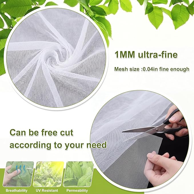 Zonon 10 x 33ft Mosquito Netting Garden Insect Bug Mesh Netting Garden Patio Mesh Screen Net Fly Insect Bug Bird Net Barrier for Patio Balcony Porch Gazebo Vegetables Fruits Plant Protection(White)