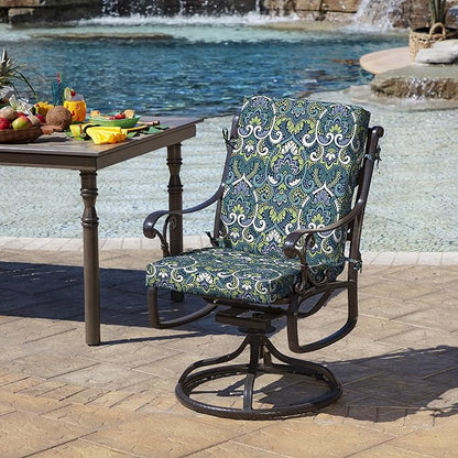 Arden Foam Outdoor Dining Chair Cushion, 20 x 44, Premium High-Density Foam, Never Flattens, Weather-Proof for Outdoor Chairs, Sapphire Aurora Blue Damask
