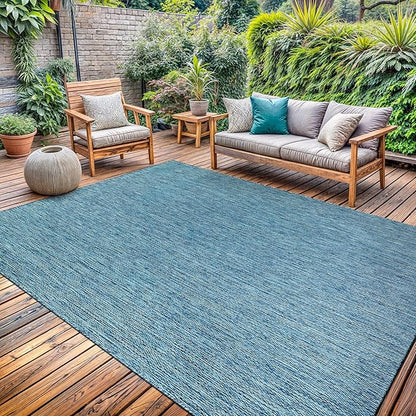 Washable Indoor Outdoor Rug Weather Resistant Carpet Modern Solid for Porch Deck Balcony Backyard Patio Rug 10x14 Aqua Blue