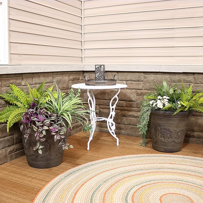 Sunnydaze 19.5-Inch Arabella Large Plastic Pot for Plants - Outdoor Double-Walled Polyresin Large Plastic Planter with Drillable Drainage Holes - Sable - 4-Pack
