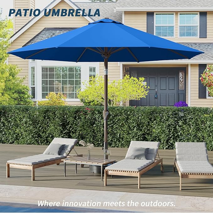 PatioKingdom 10FT Patio Umbrella with Push Button Tilt and Crank, Outdoor Market Umbrella with 8 Fiberglass Ribs, UV Protection Table Umbrella for Pool,Backyard,Garden,Deck(Royal Blue, 10FT)