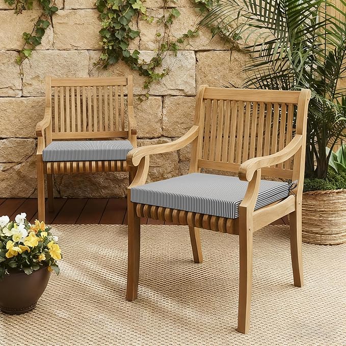 LVTXIII Outdoor Seat Cushions Seasonal Replacement Chair Cushions, Patio Chair Pads with Ties for Dining Chairs and Garden Furniture, Square Back, 19"x19"x2", 4 Pack, Strip Grey