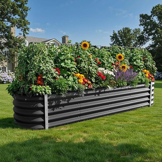 YITAHOME 8x2x1.5ft Large Raised Garden Bed Kit, 17" Tall 9 in 1 Galvanized Metal Planter Box with Gloves & Safety, Outdoor Above Ground Planters for Plants Vegetables Flowers, Black