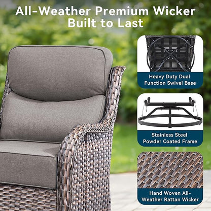 Luxury High Back Outdoor Furniture with 6-Inch Thick Cushions, Patio Furniture Set with Ottomans, 5 PCS Wicker Conversation Set for Porch, Balcony, Deck and Yard