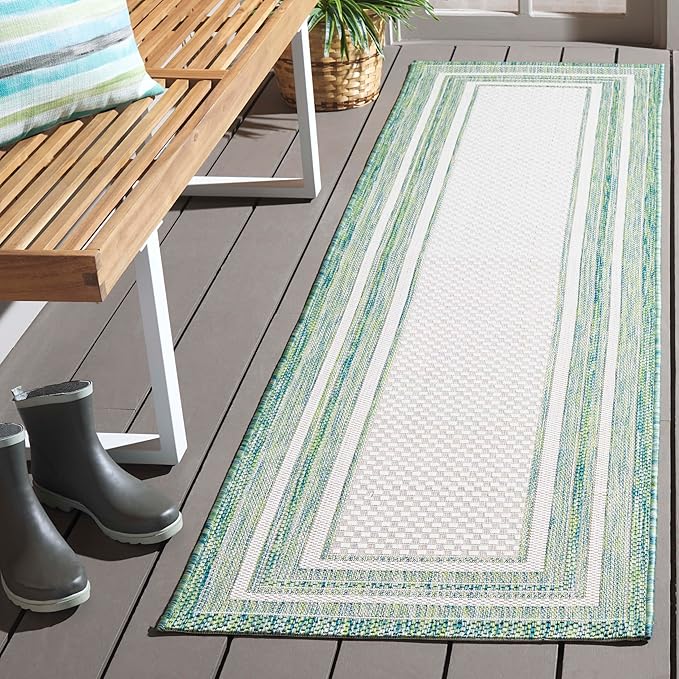 SAFAVIEH Washable Rug Outdoor Courtyard Collection - 2'3" x 6'7" Runner, Ivory & Green, Non-Shedding & Easy Cleaning, Ideal for Patio, Entryway, Mudroom, Hallway, Kitchen (CY8475-55712)
