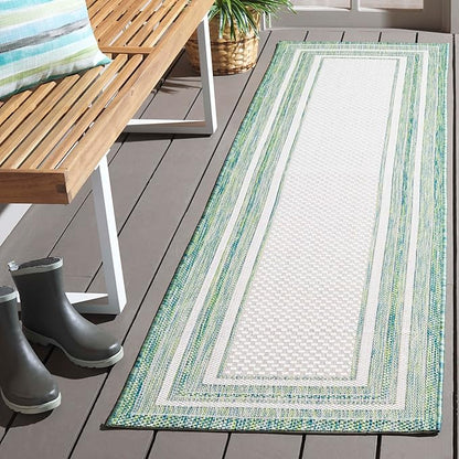 SAFAVIEH Washable Rug Outdoor Courtyard Collection - 2'3" x 6'7" Runner, Ivory & Green, Non-Shedding & Easy Cleaning, Ideal for Patio, Entryway, Mudroom, Hallway, Kitchen (CY8475-55712)