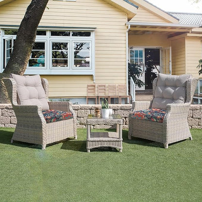 UNIKOME Outdoor Chair Cushions Pack of 4, Water Resistant Patio Cushions with Ties, High Density Sponge Filling Square Corner Seat Cushions for Outdoor Furniture, 18.5"*16"*3", Boho