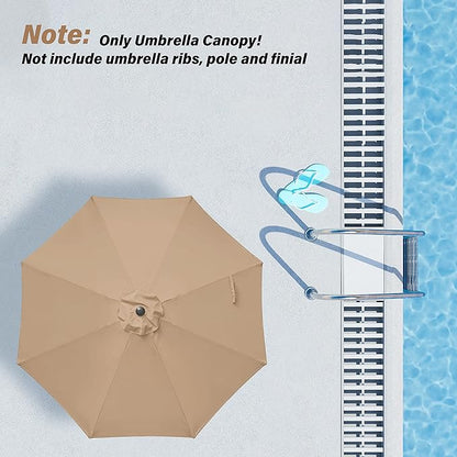 Simple Deluxe 9' Patio Umbrella Replacement Canopy Only Outdoor Table Market Yard Umbrella Replacement Top Cover with 8 Ribs, Tan